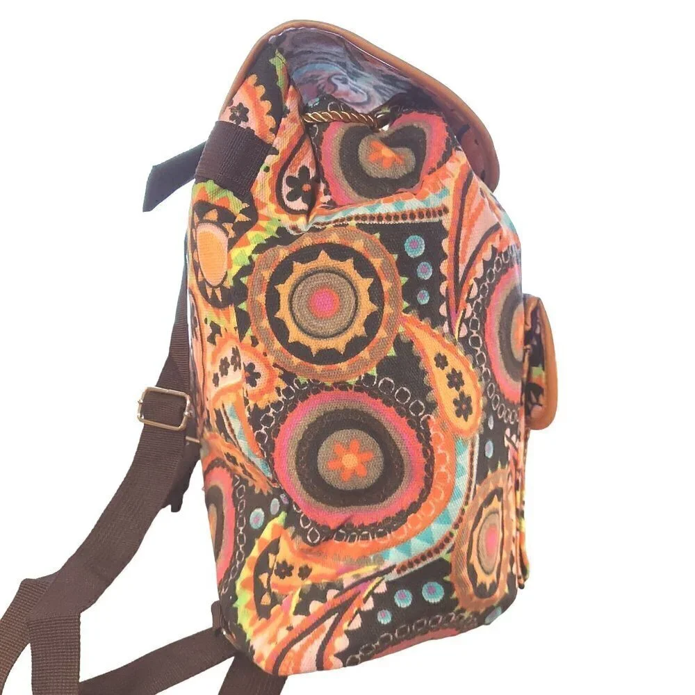 Multicolor Boho Paisley Print Drawstring Backpack